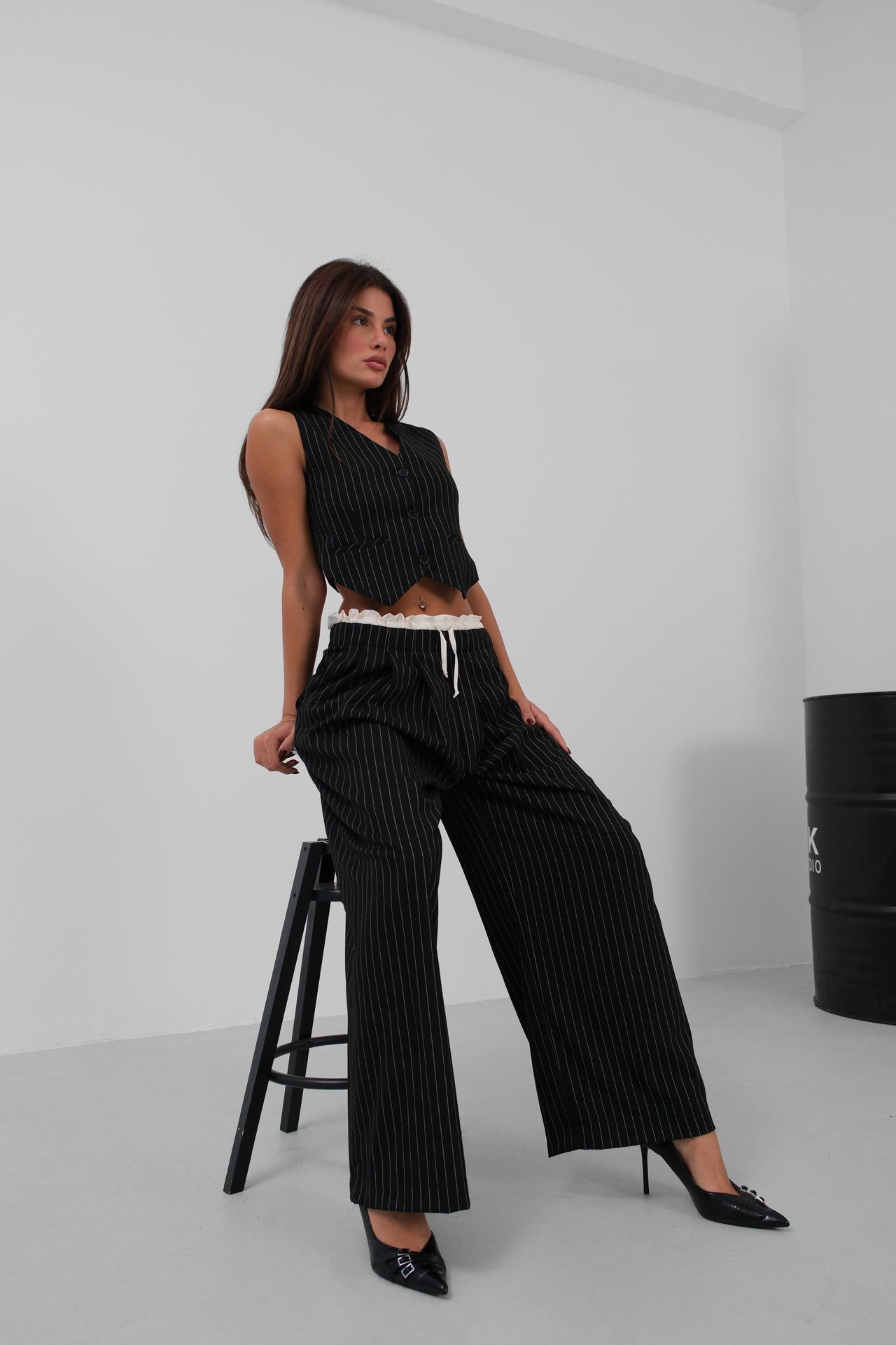 Satin Trim Low Waist Striped Pants