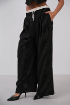 Satin Trim Low Waist Striped Pants