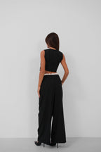 Satin Trim Low Waist Striped Pants