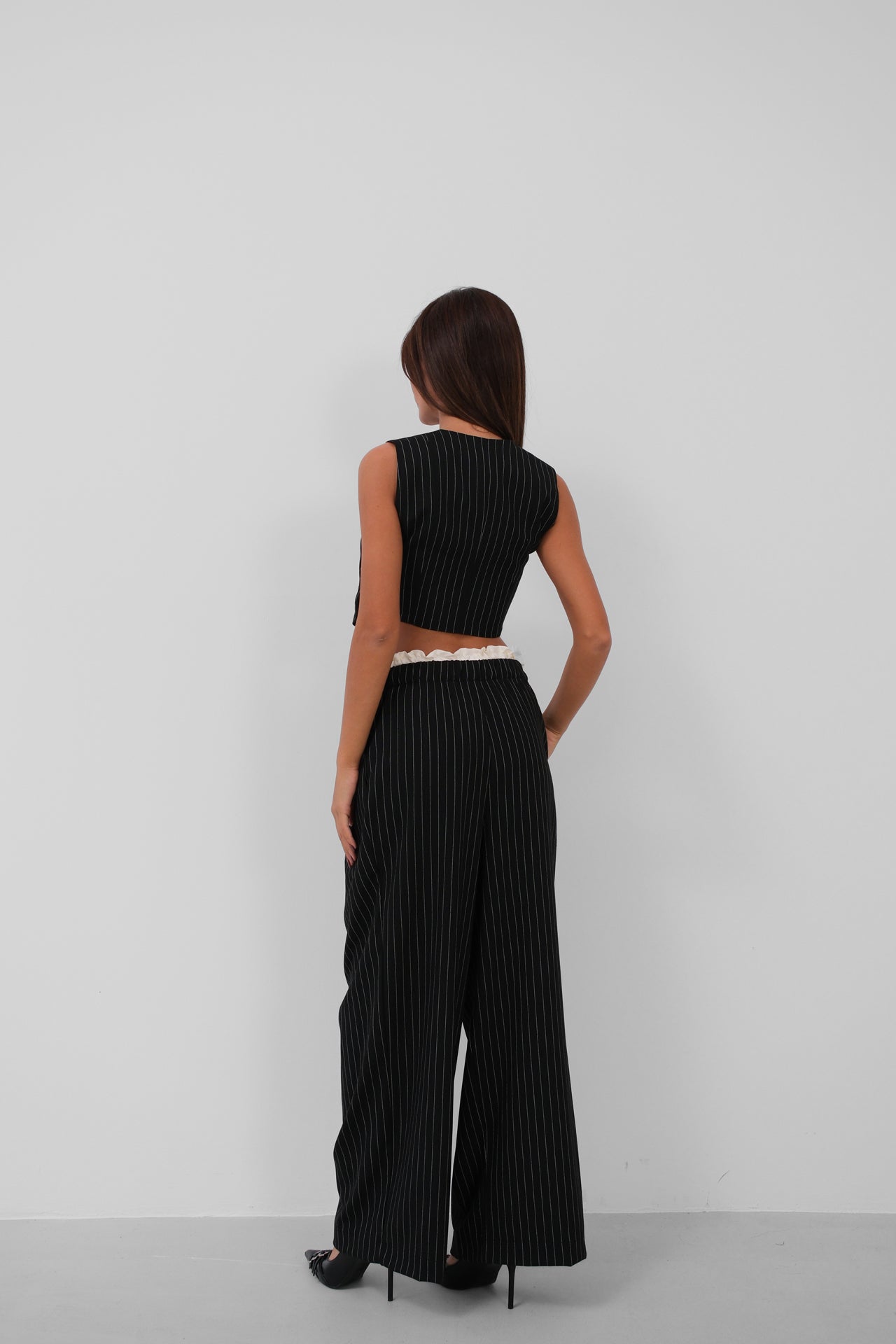 Satin Trim Low Waist Striped Pants