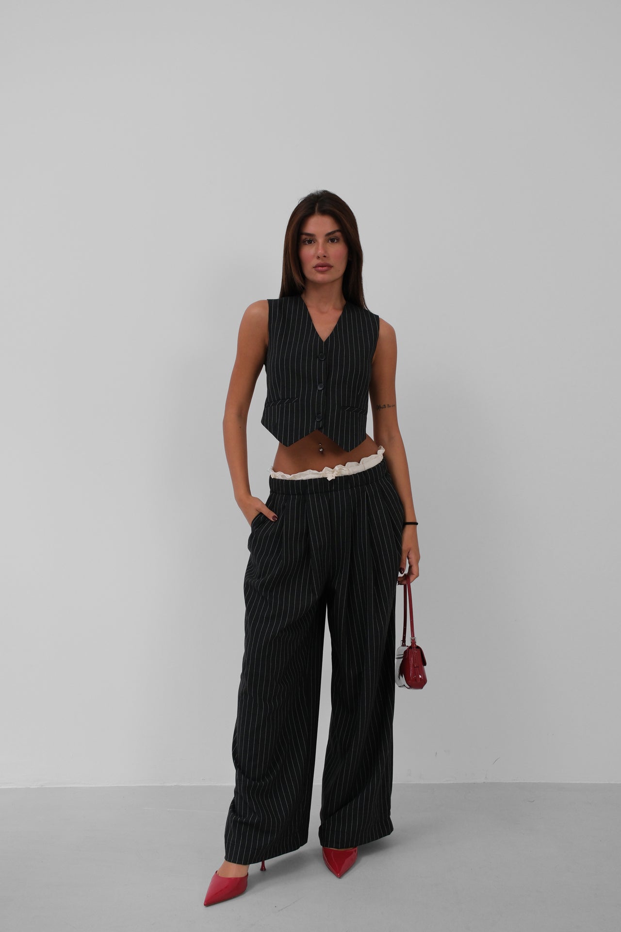 Satin Trim Low Waist Striped Pants