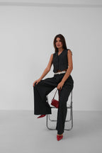Satin Trim Low Waist Striped Pants