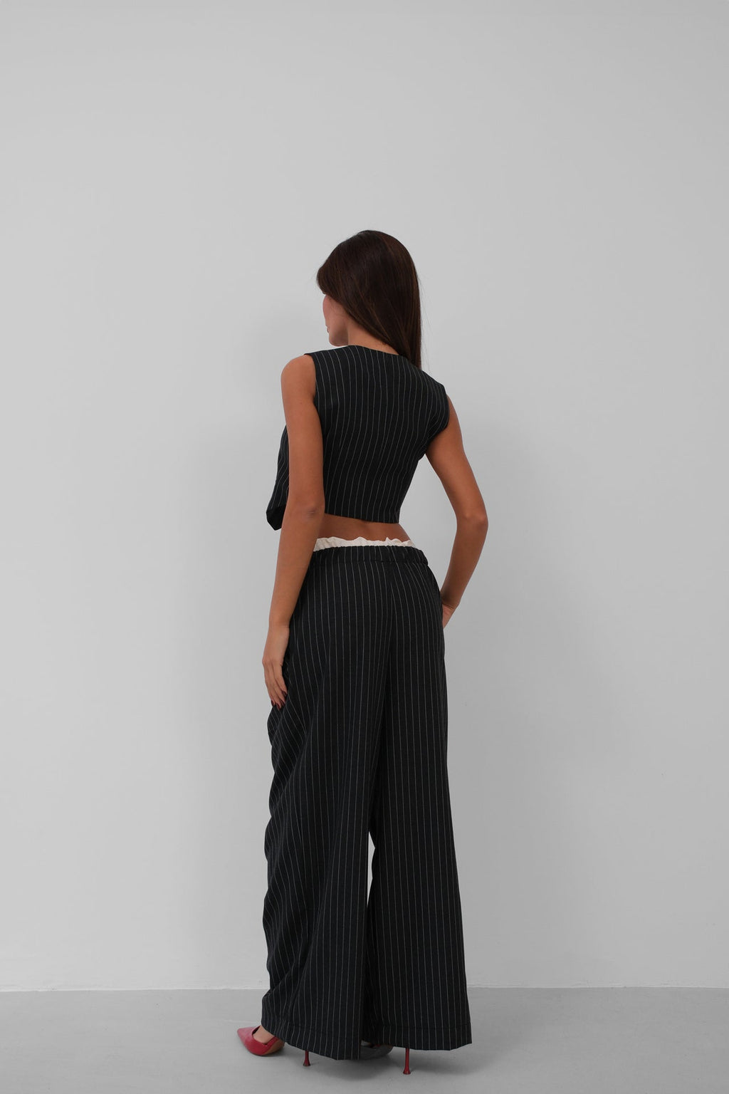 Satin Trim Low Waist Striped Pants