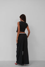 Satin Trim Low Waist Striped Pants