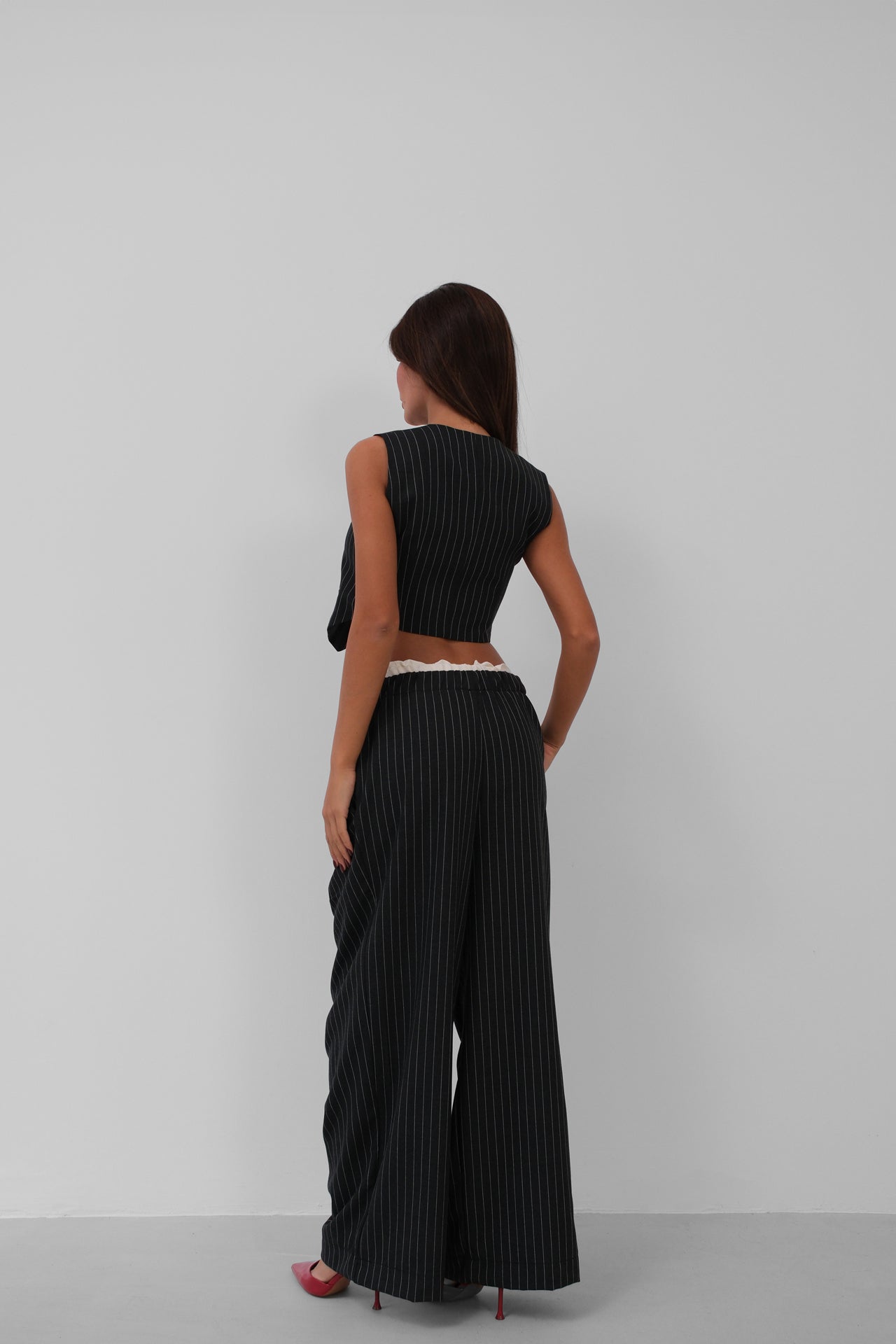 Satin Trim Low Waist Striped Pants