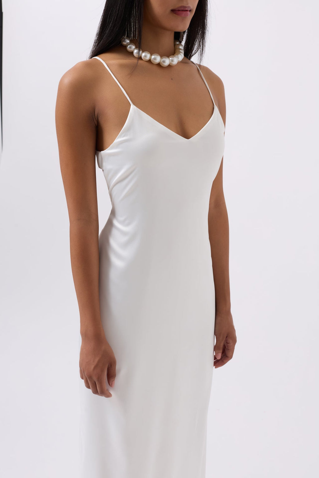 Satin Thin Strap White Dress