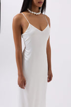 Satin Thin Strap White Dress