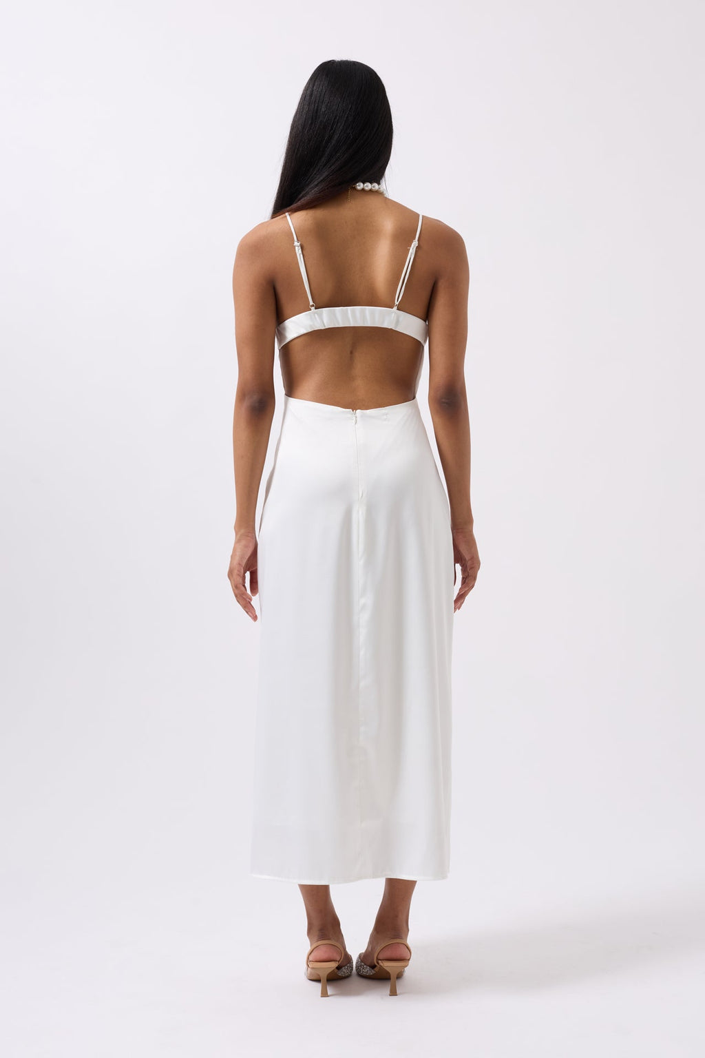 Satin Thin Strap White Dress