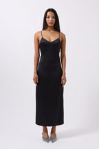 Satin Thin Strap Black Dress