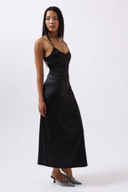 Satin Thin Strap Black Dress