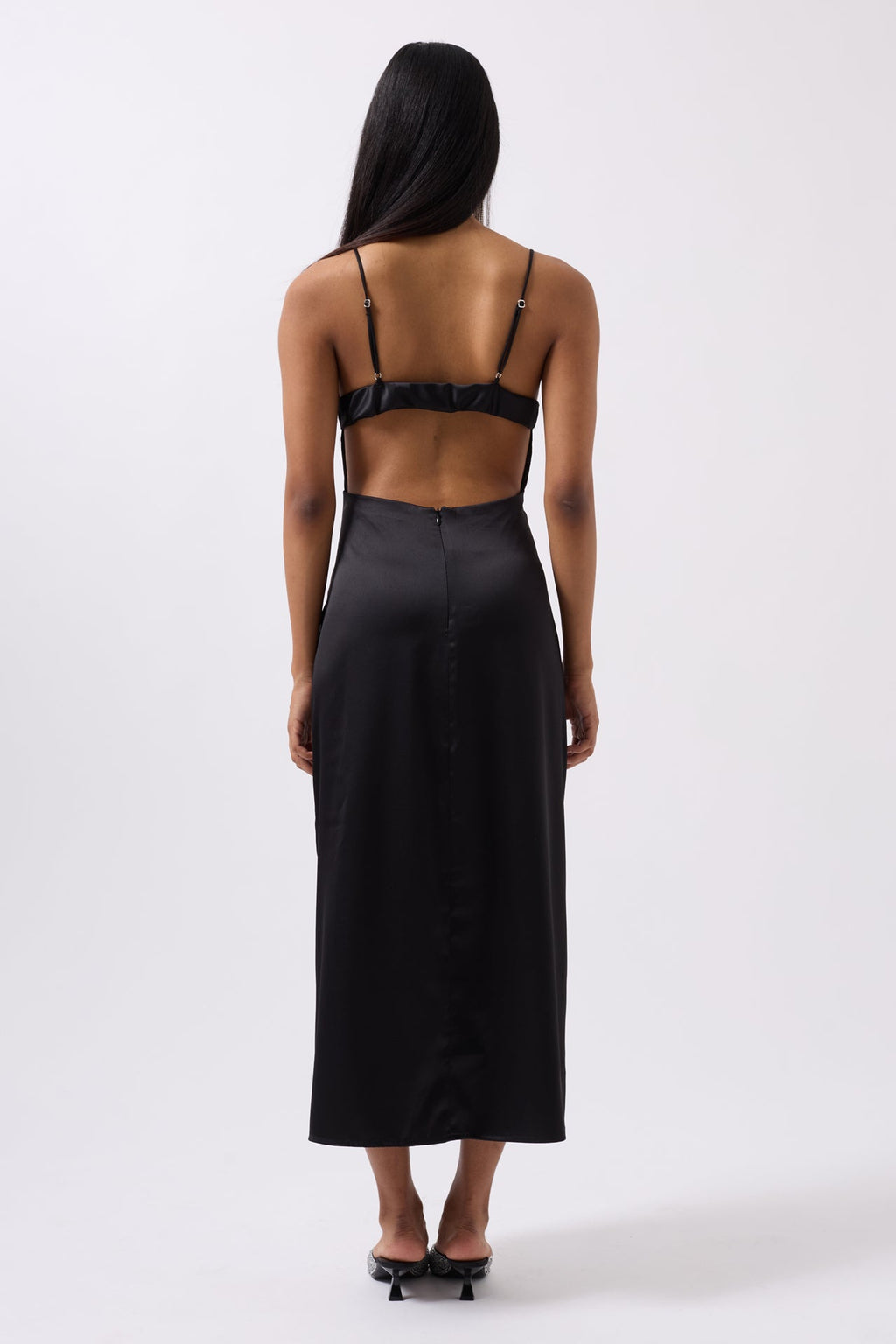 Satin Thin Strap Black Dress