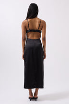 Satin Thin Strap Black Dress