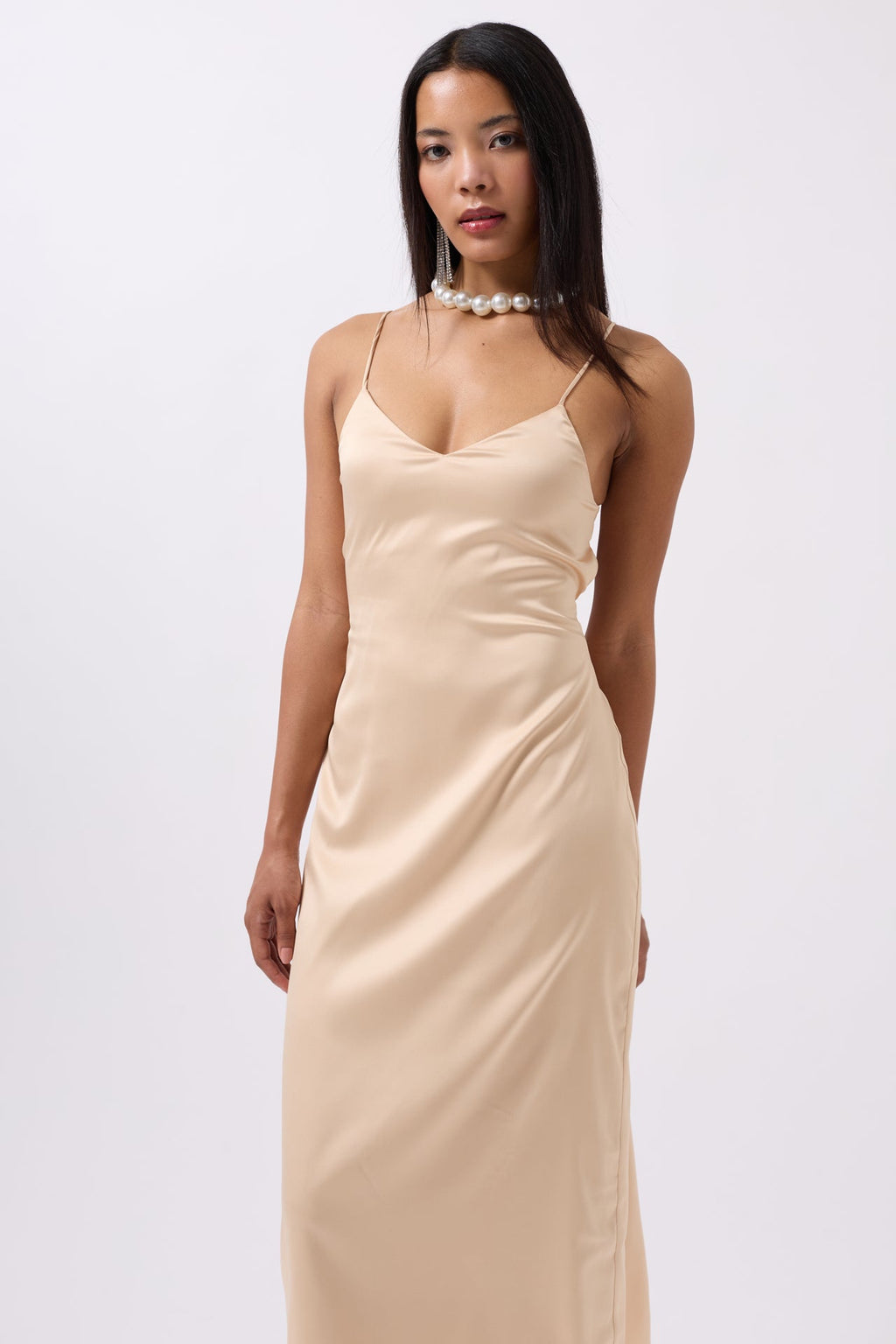 Satin Thin Strap Stone Dress