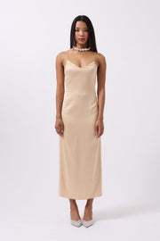Satin Thin Strappy Stone Dress