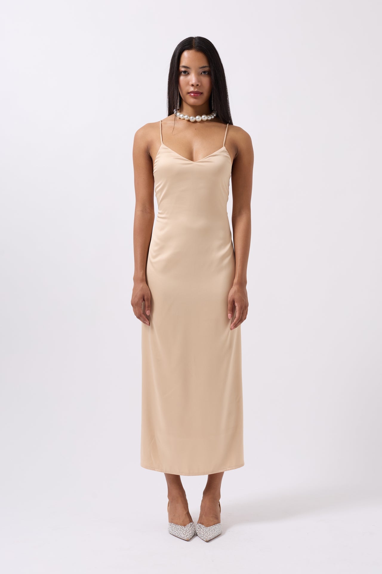 Satin Thin Strap Stone Dress