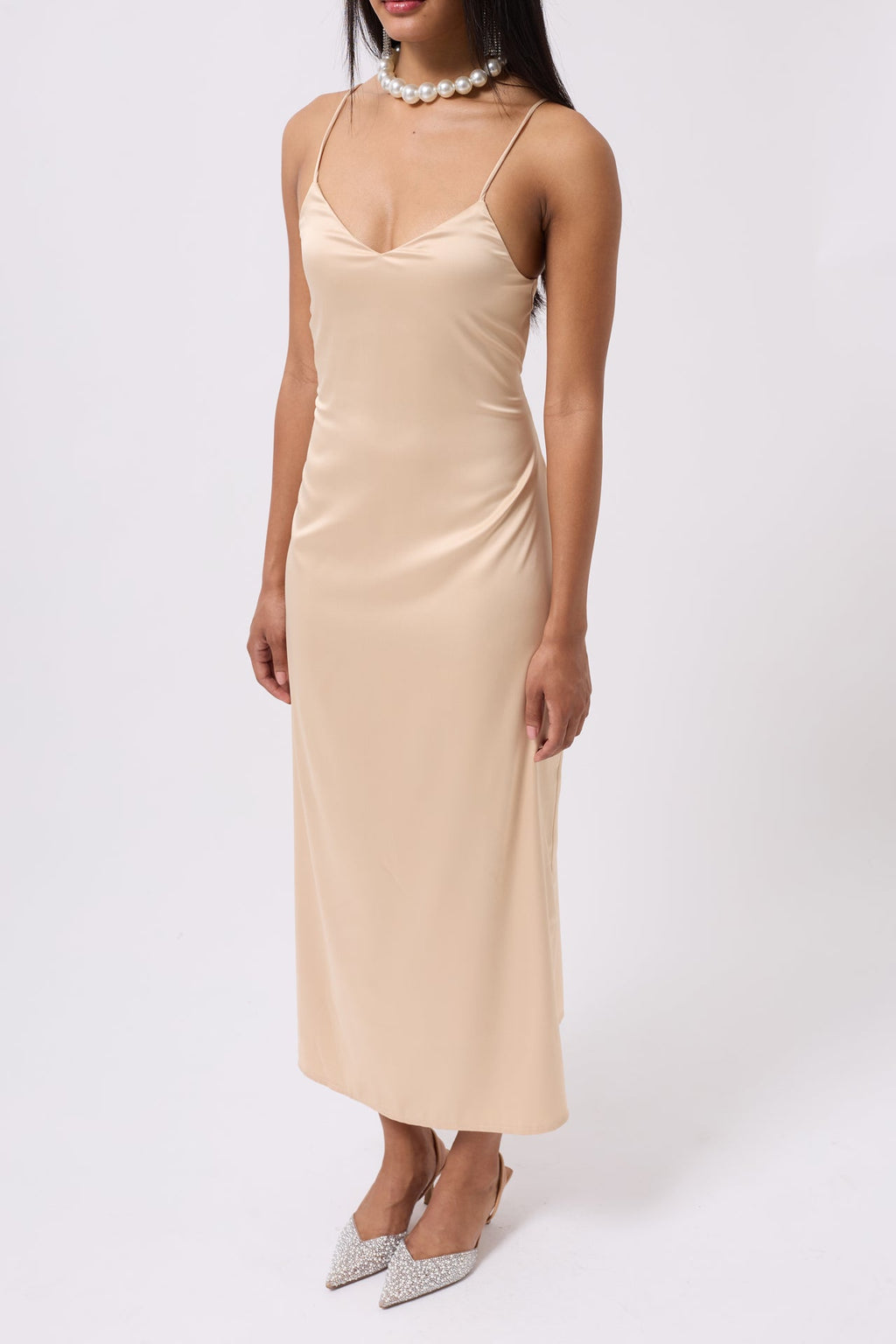 Satin Thin Strap Stone Dress