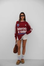 Serit Detail Baskili Oversize Burgundy Sweatshirt