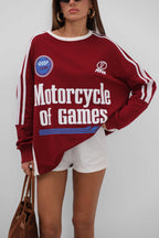 Serit Detail Baskili Oversize Burgundy Sweatshirt