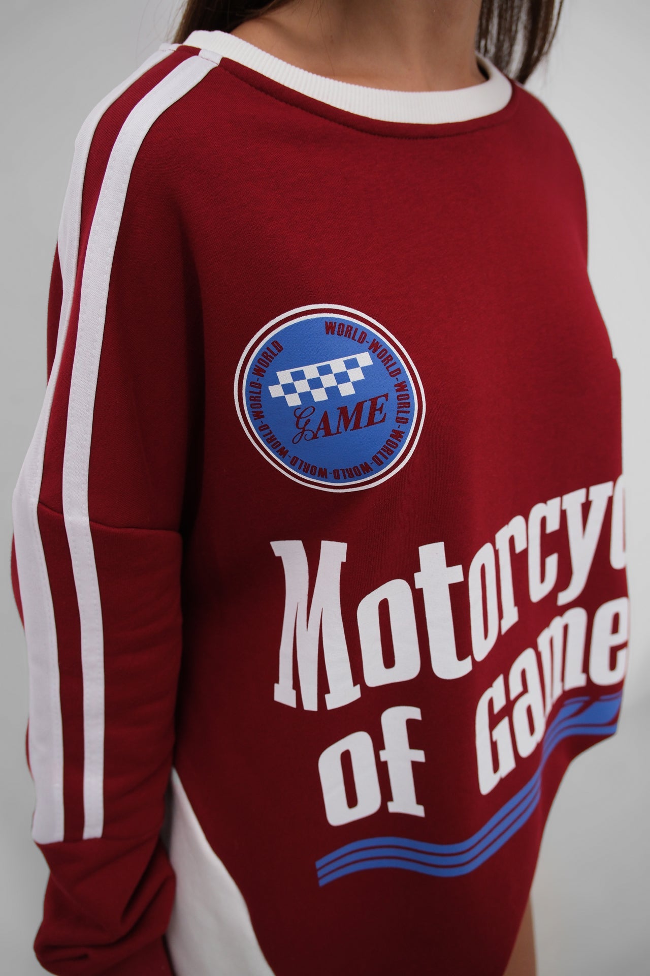 Serit Detail Baskili Oversize Burgundy Sweatshirt