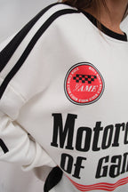 Serit Detail Baskili Oversize Ecru Sweatshirtshirt