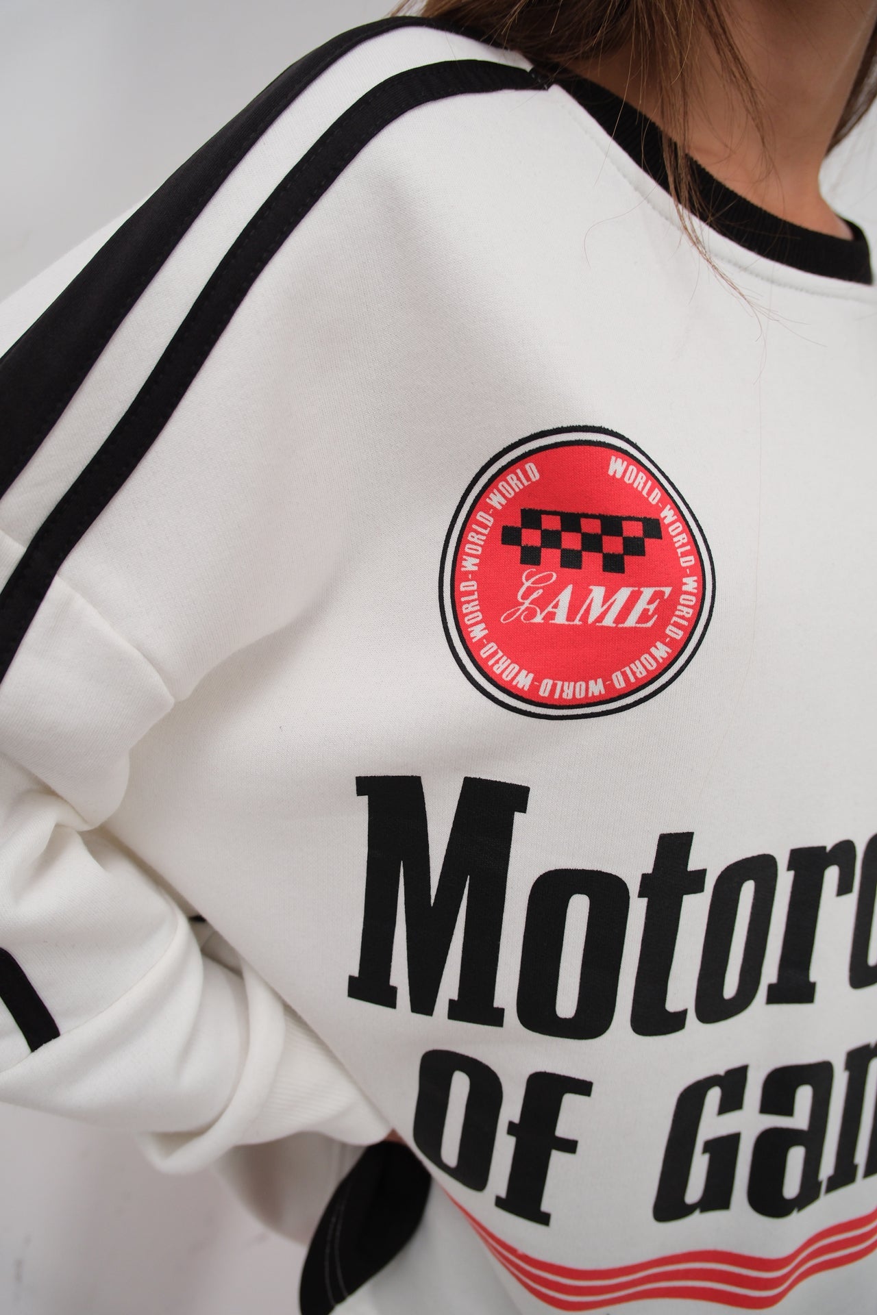 Serit Detail Baskili Oversize Ecru Sweatshirtshirt