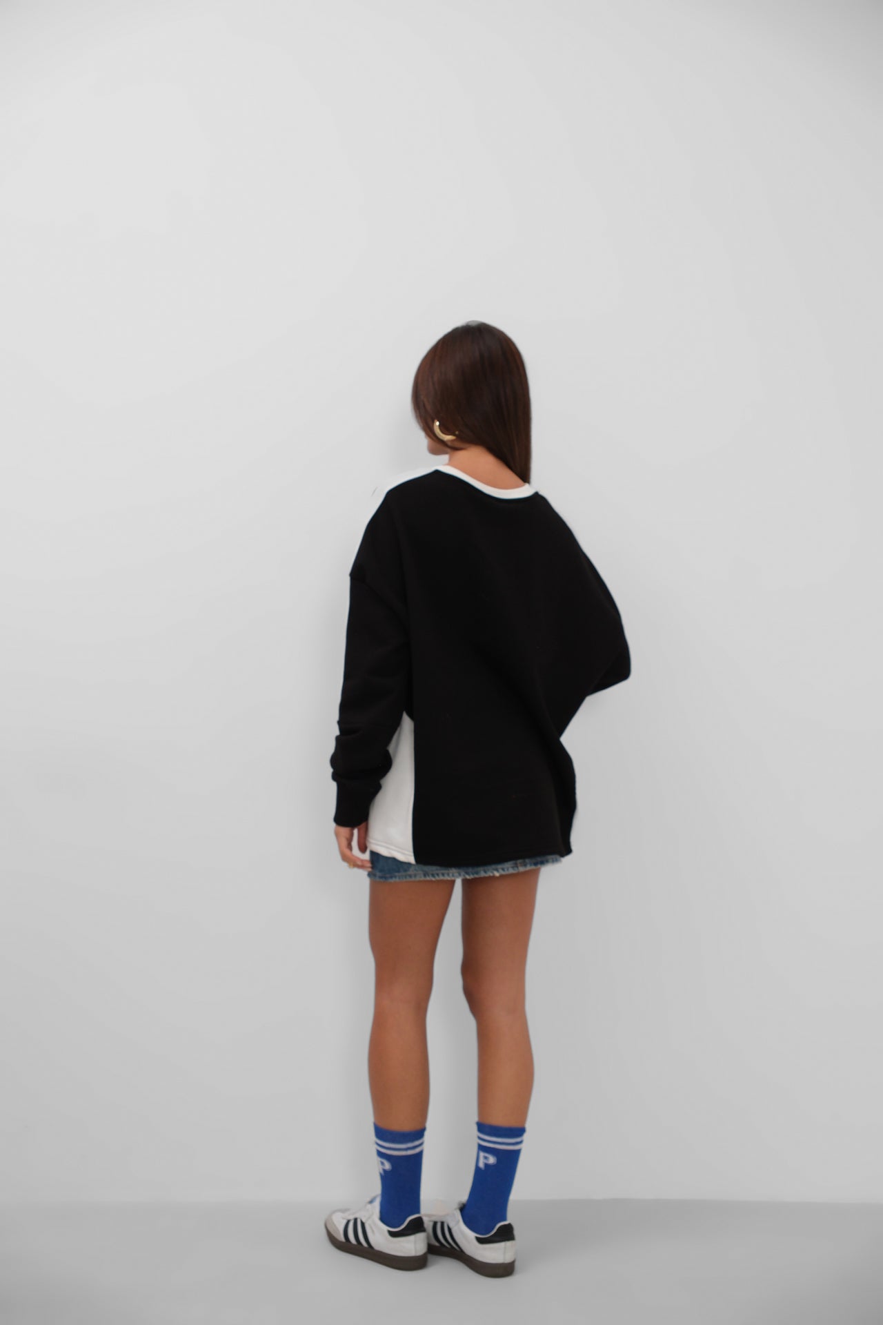 Serit Detail Baskili Oversize Black Sweatshirt