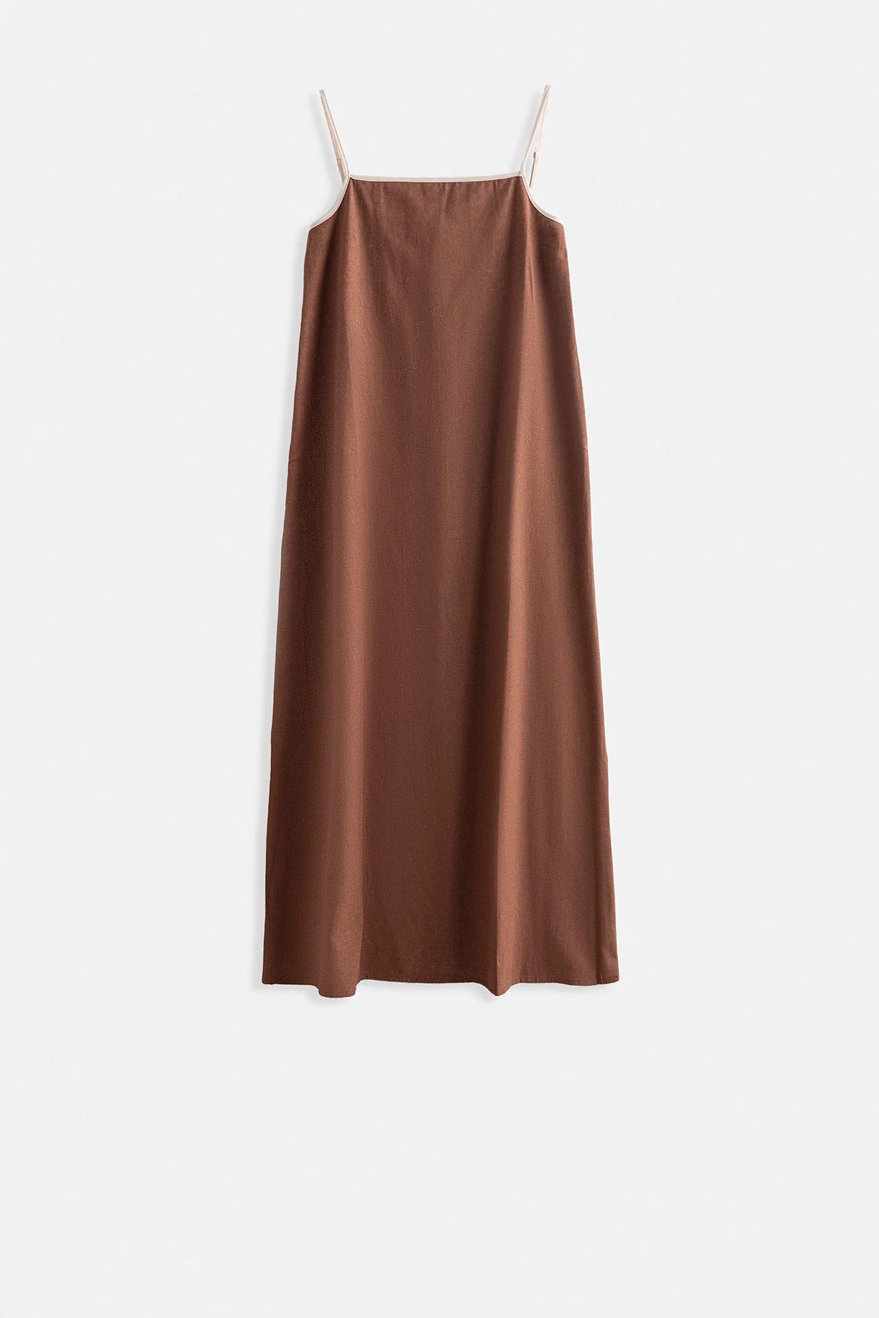 Stripe Detail Linen Maxi Brown Dress