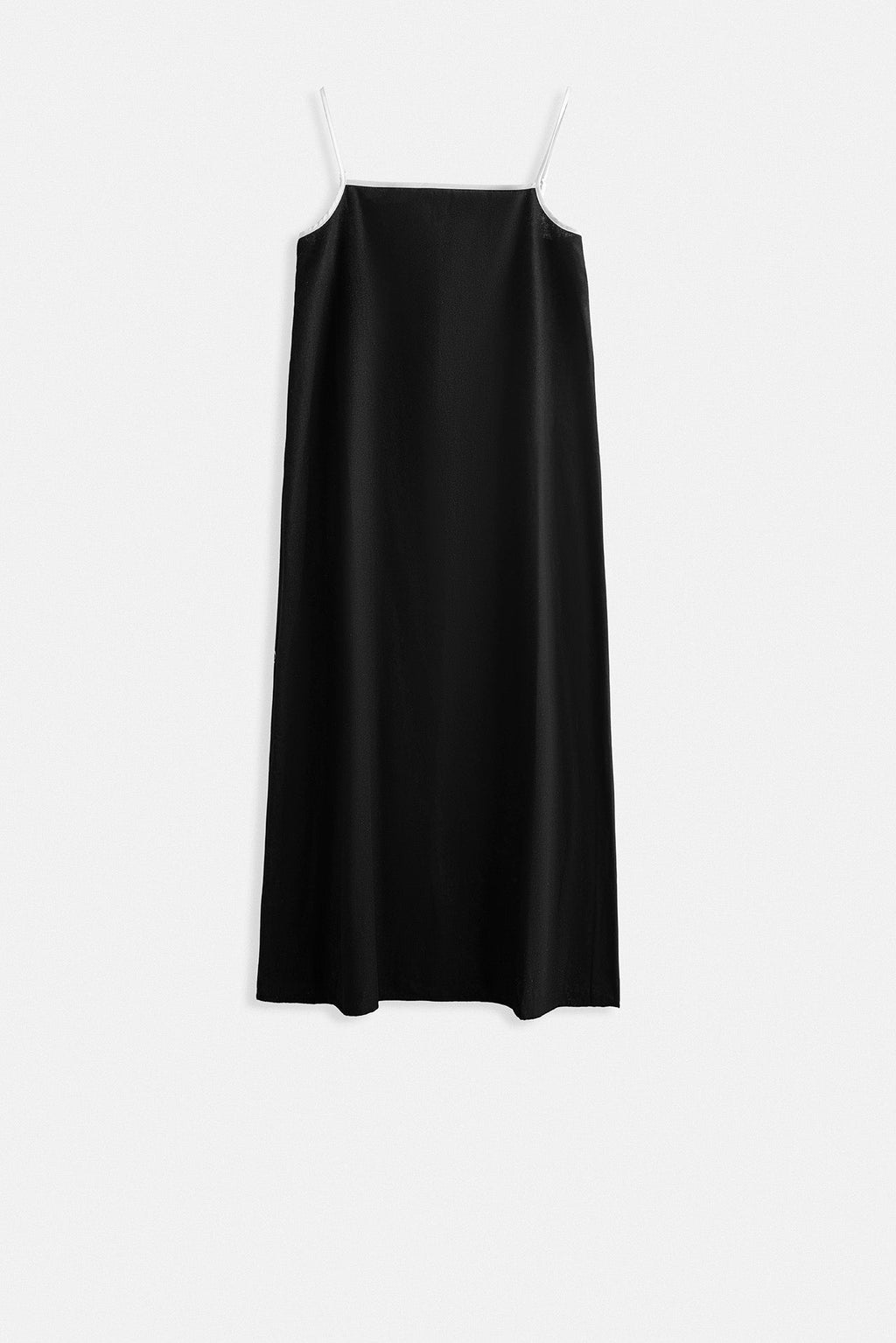 Stripe Detail Linen Maxi Black Dress