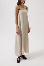 Stripe Detail Linen Maxi Stone Dress