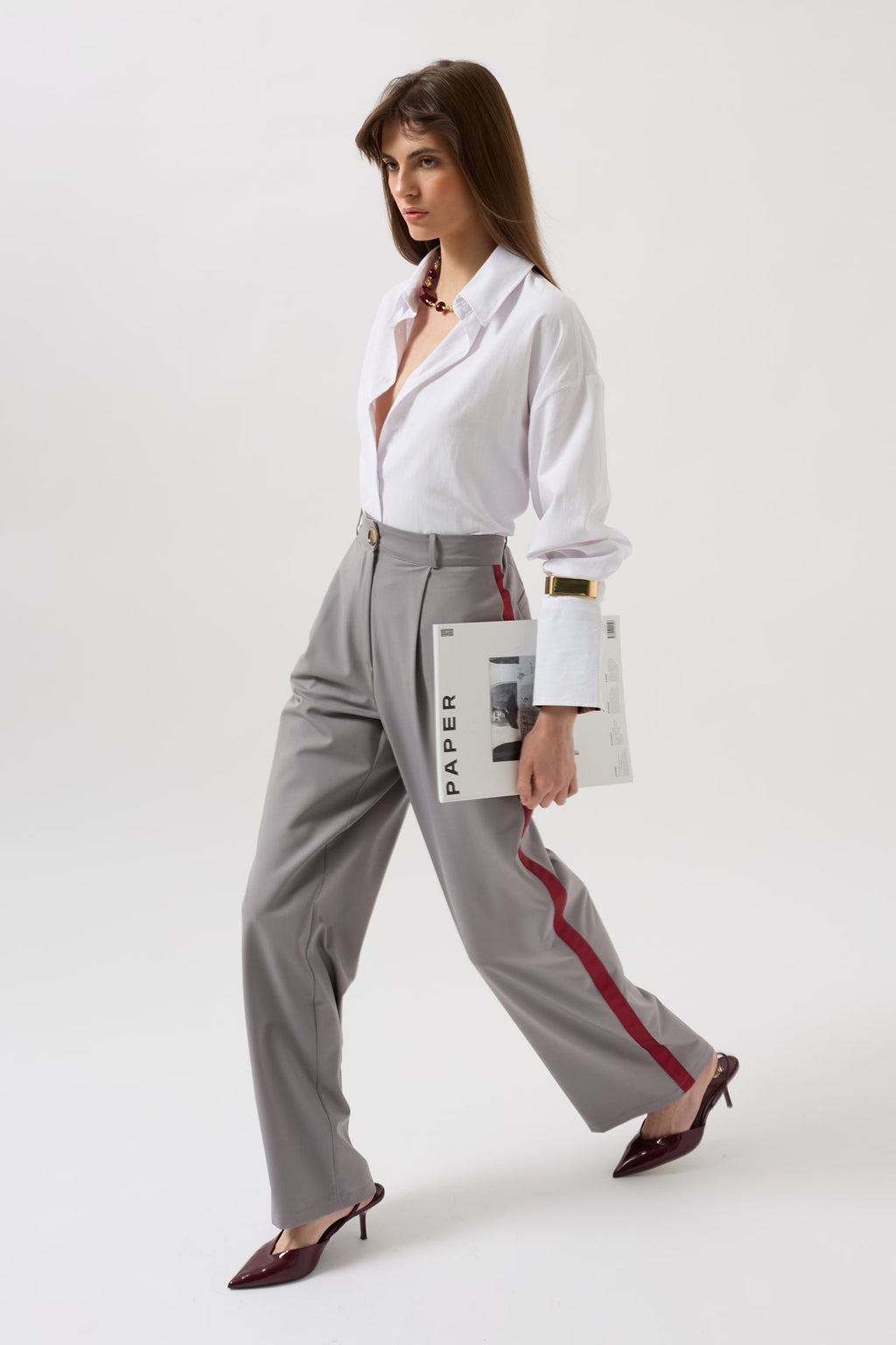 Stripe Detail Palazzo Gray Pants