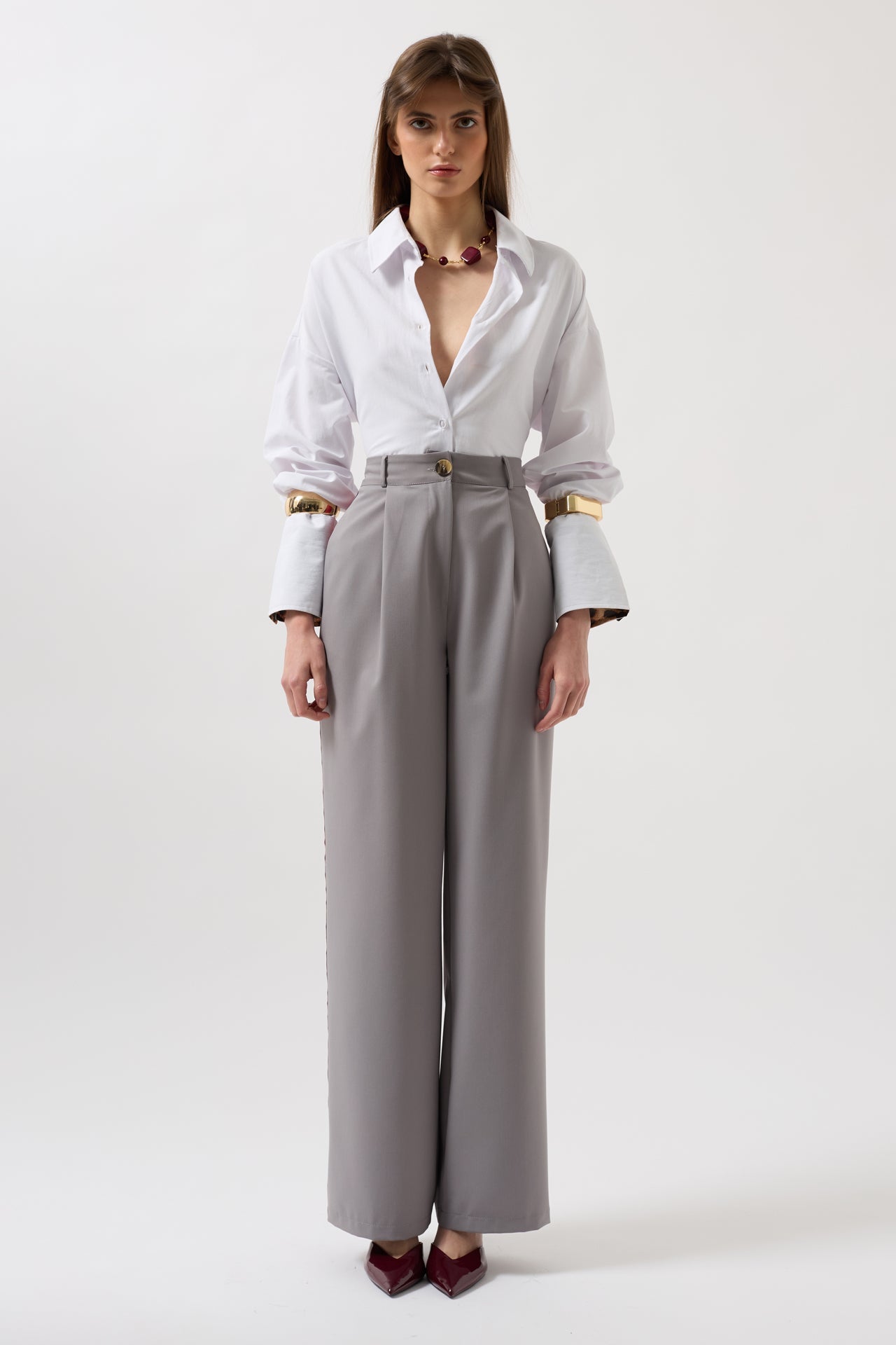 Stripe Detail Palazzo Gray Pants