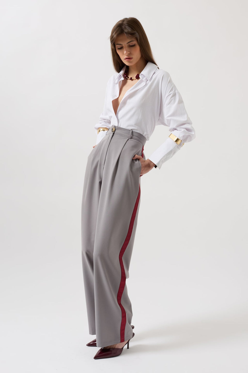 Stripe Detail Palazzo Gray Pants