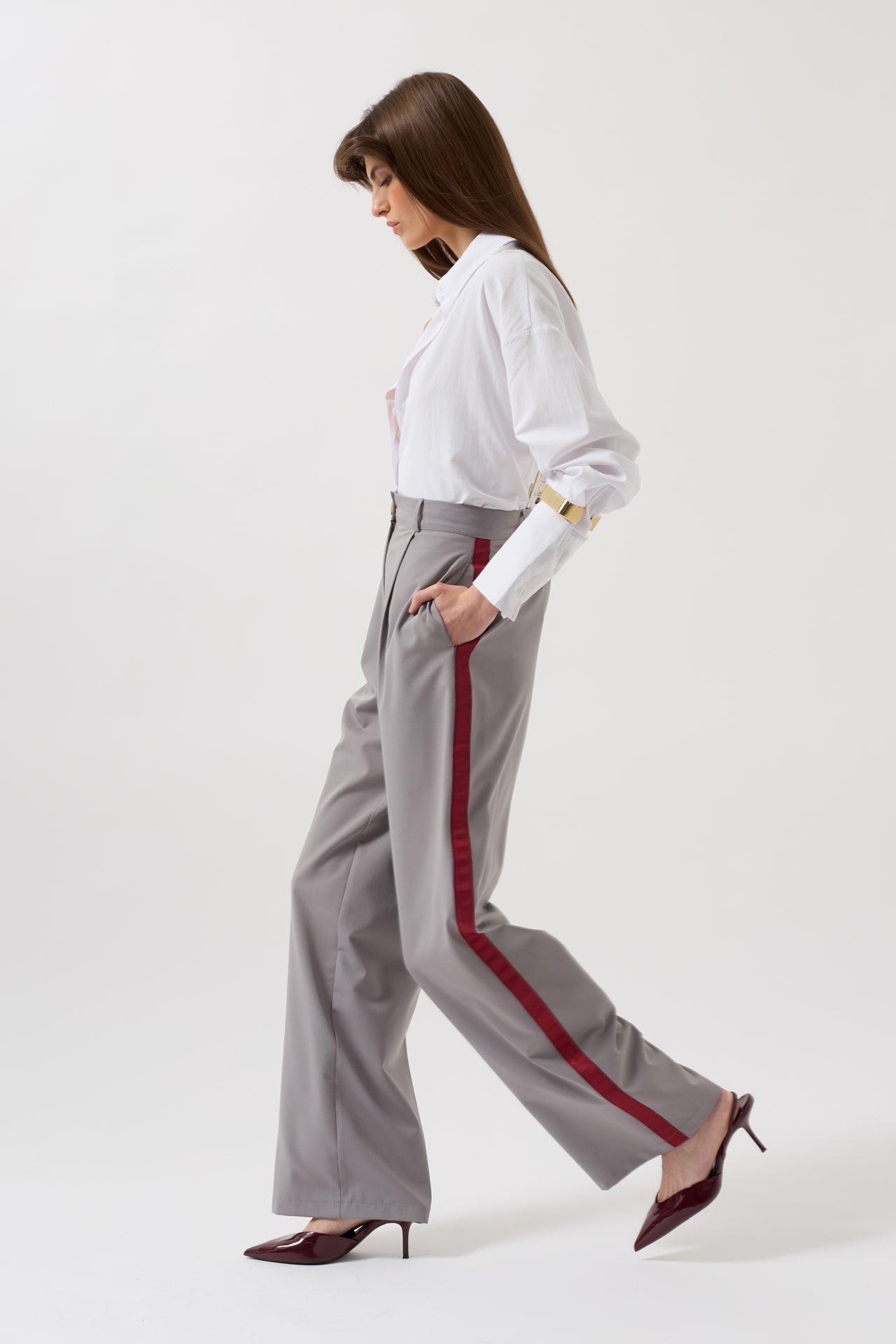 Stripe Detail Palazzo Gray Pants