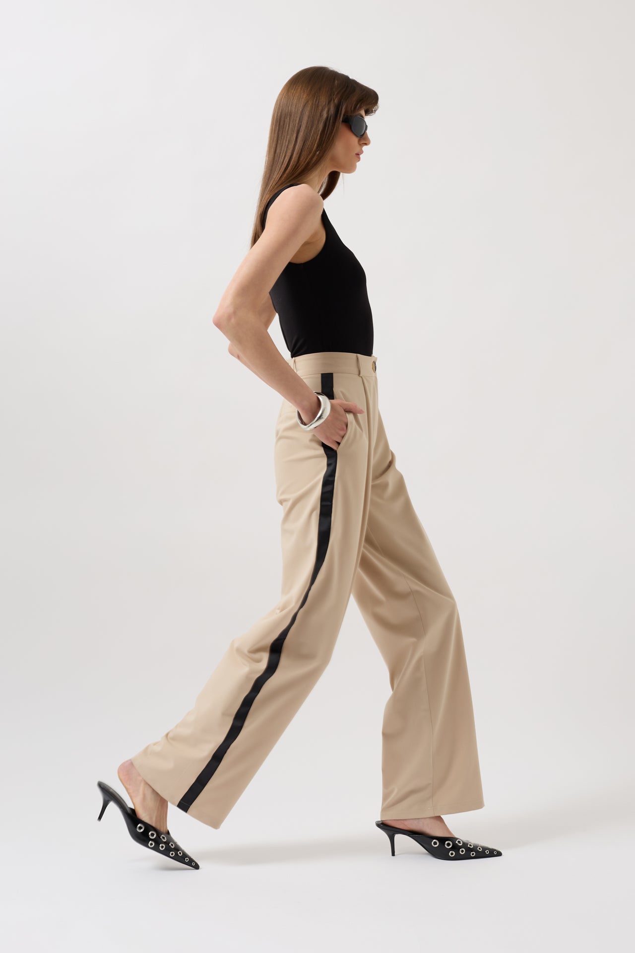 Stripe Detail Palazzo Stone Pants