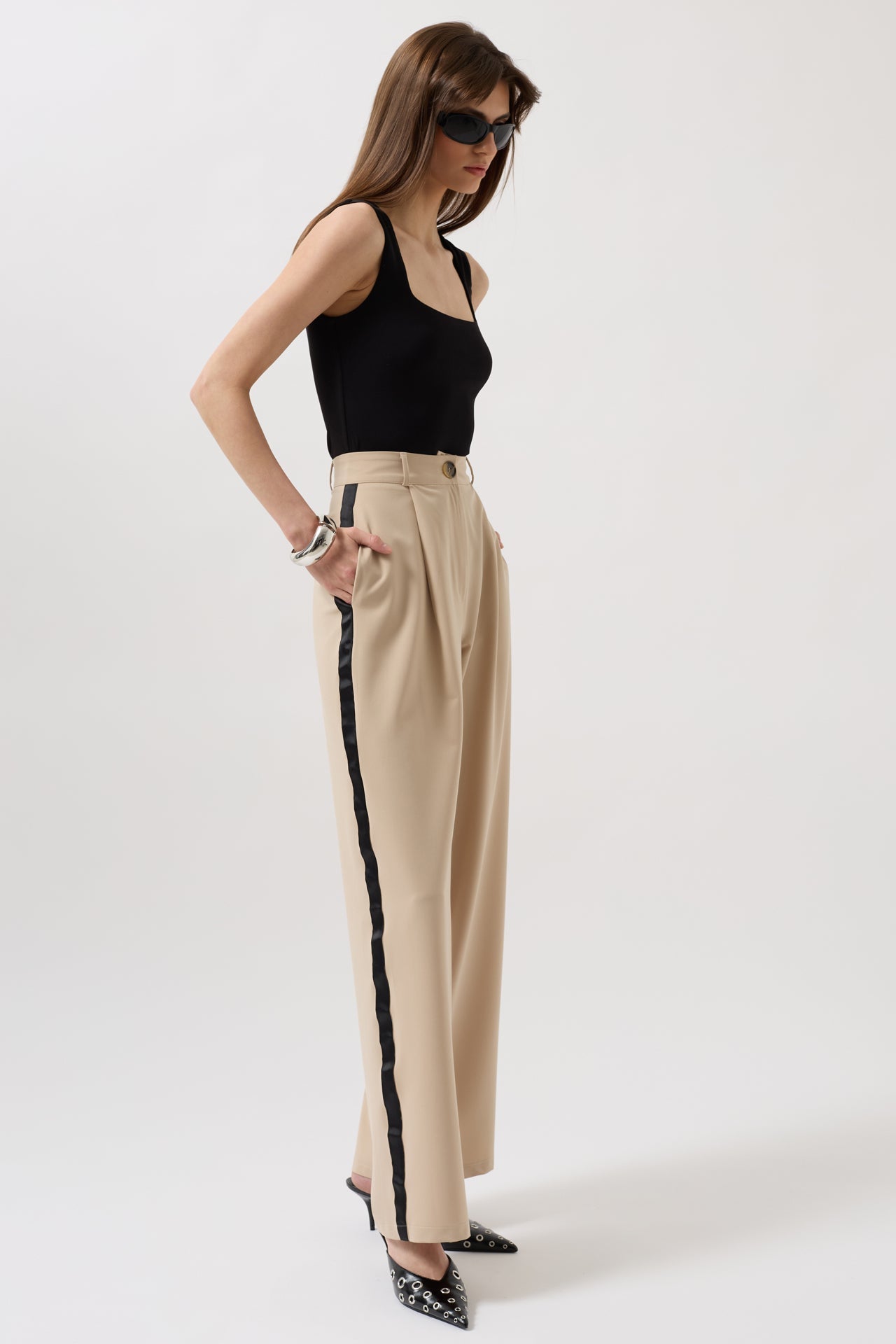 Stripe Detail Palazzo Stone Pants