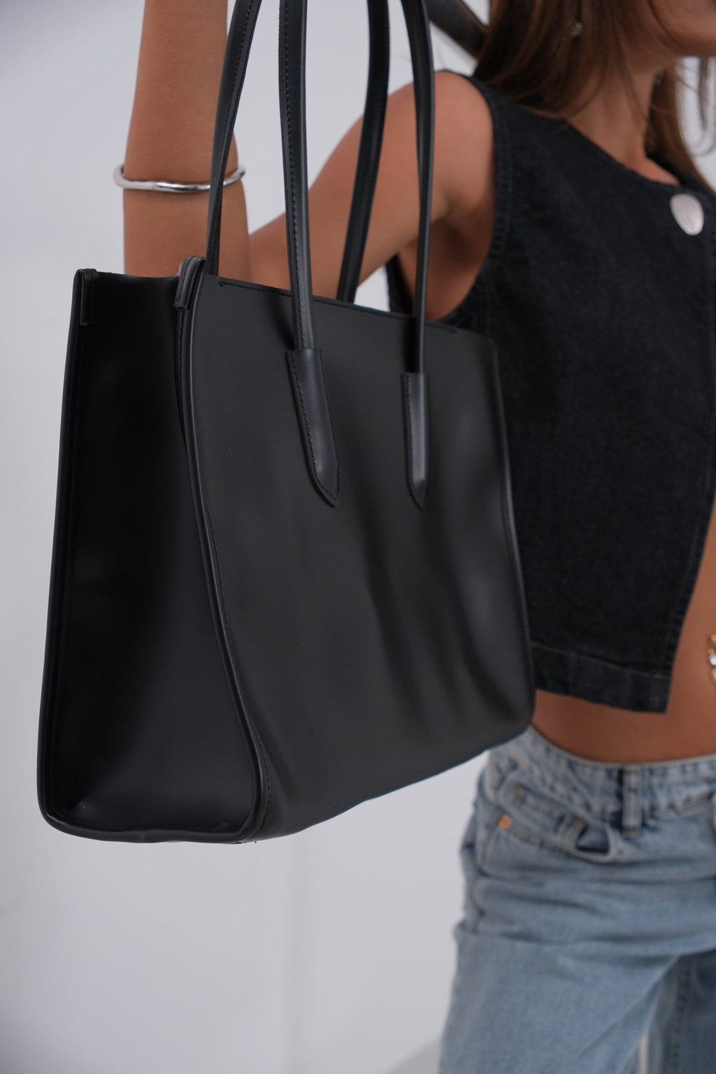 Shopping Leather Tozlu Black Bag