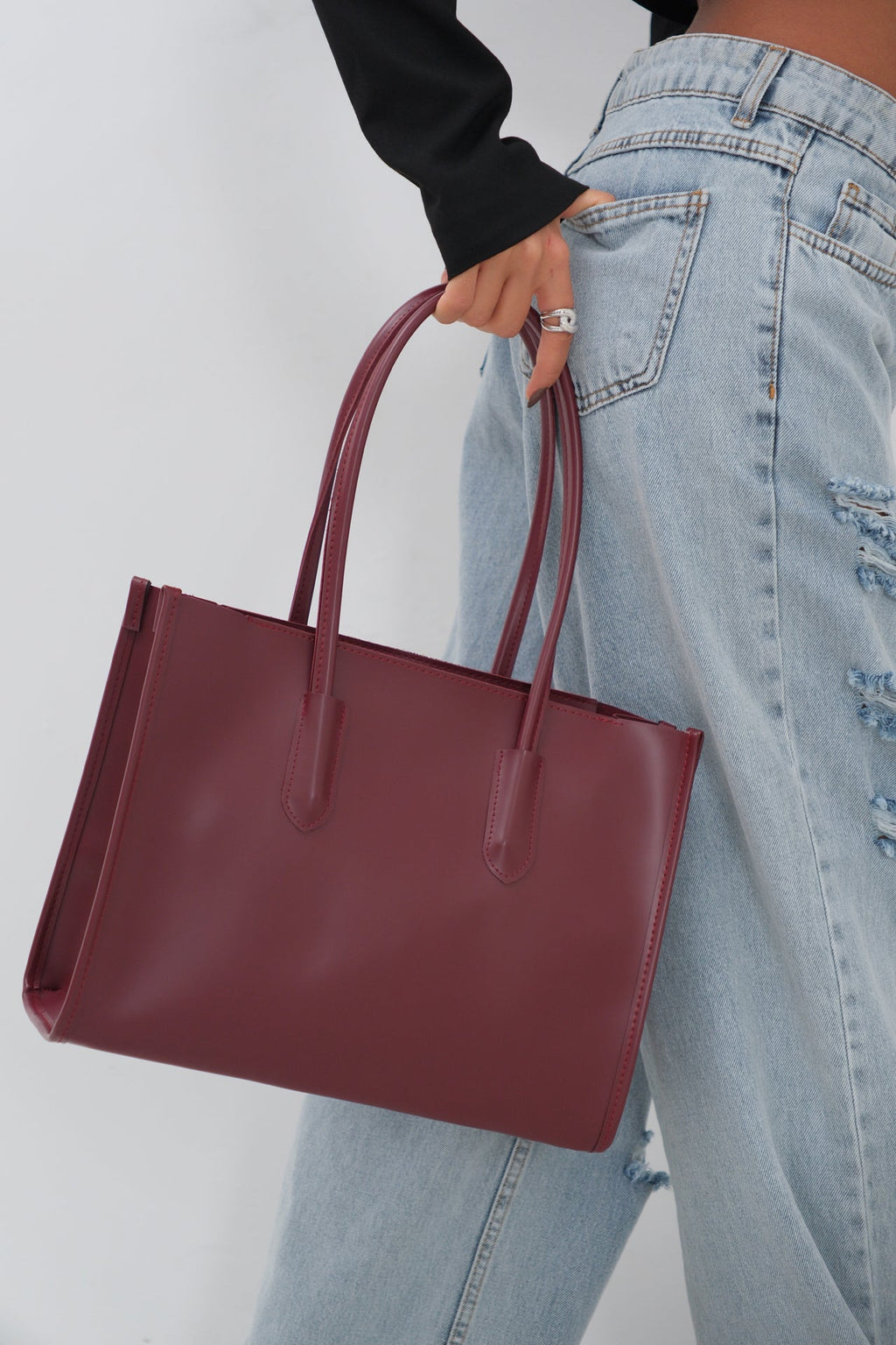 Shopping Leather Dusty Burgundy Bag