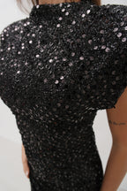Sleeveless Sequin Mini Black Dress