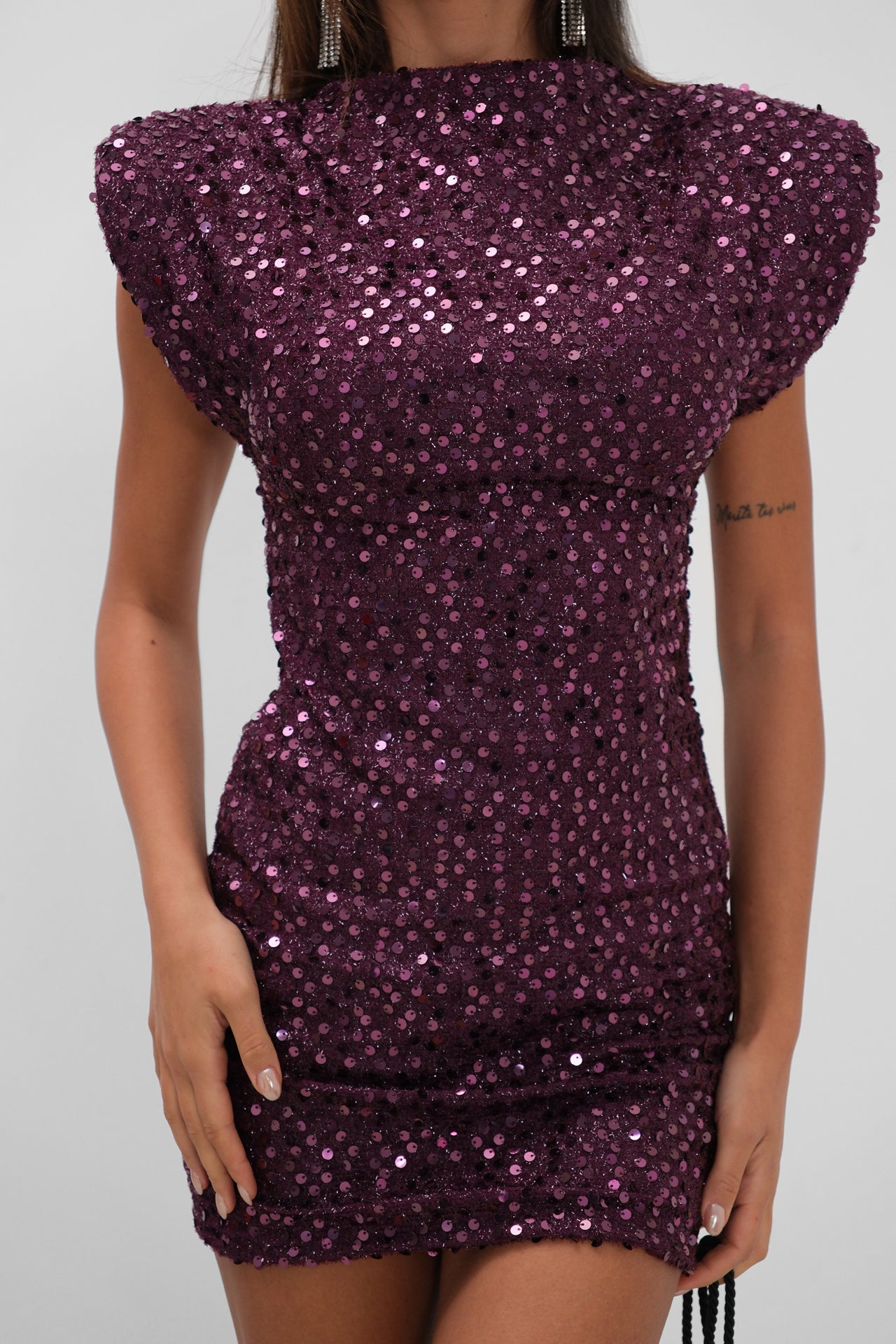 Sleeveless Sequined Mini Purple Dress