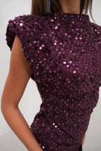 Sleeveless Sequined Mini Purple Dress