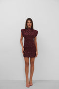 Sleeveless Sequined Mini Burgundy Dress