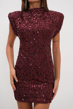 Sleeveless Sequined Mini Burgundy Dress