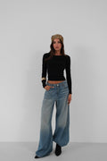Crew Neck Basic Black Blouse