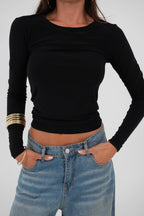 Crew Neck Basic Black Blouse