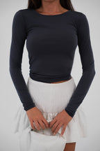 Crew Neck Basic Gray Blouse