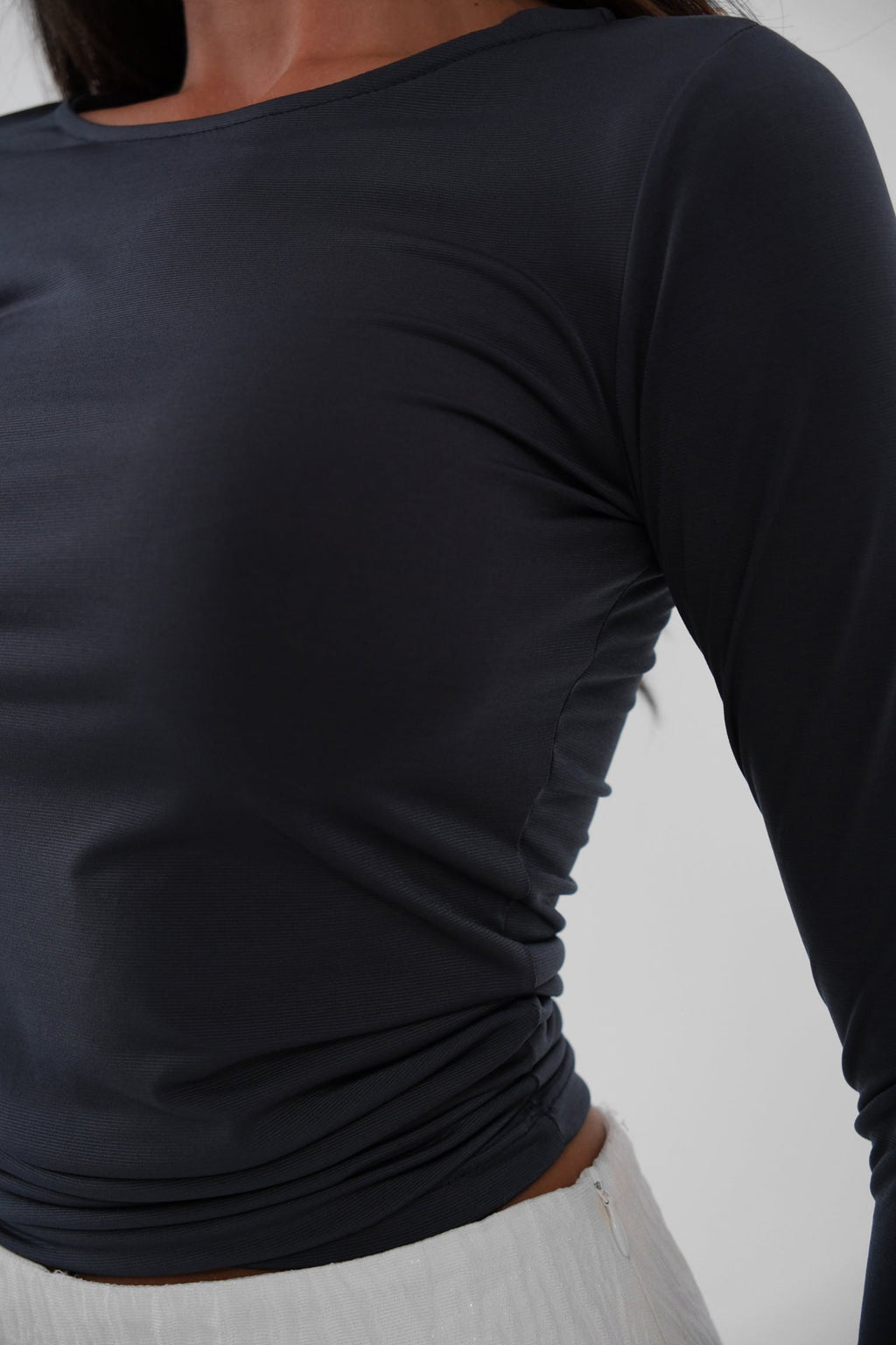 Crew Neck Basic Gray Blouse