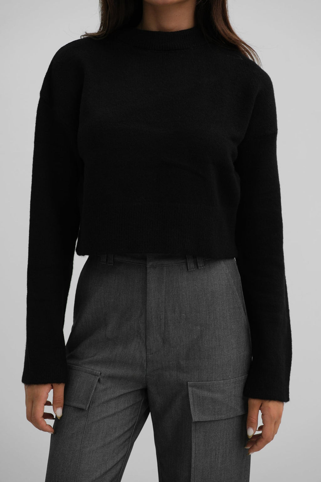 Sifir Collar Black Crop Knit Sweater