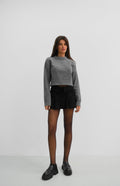 Sifir Collar Gray Crop Knit Sweater