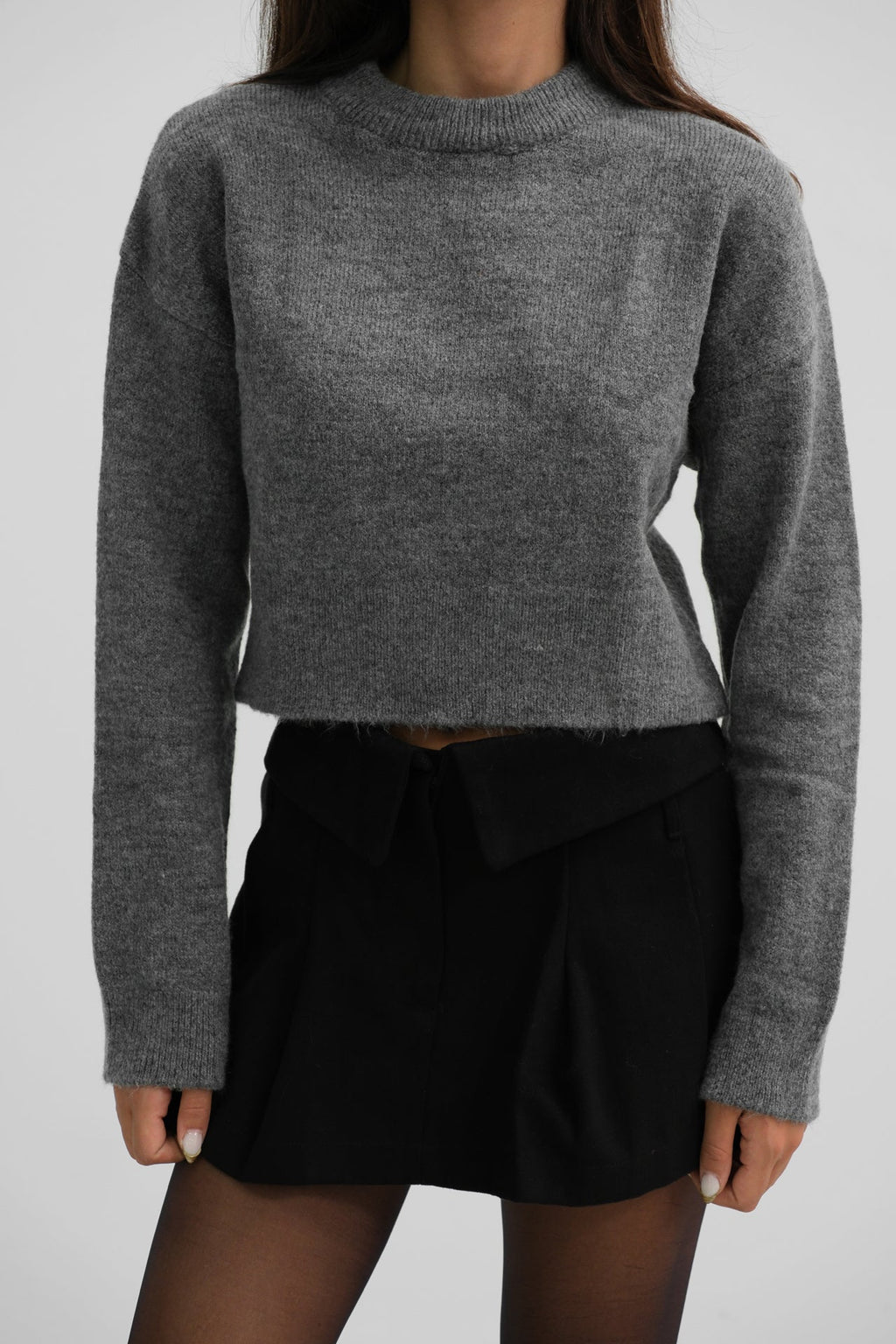 Sifir Collar Gray Crop Knit Sweater