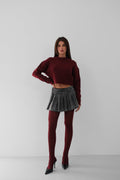 Sifir Collar Burgundy Crop Knit Sweater